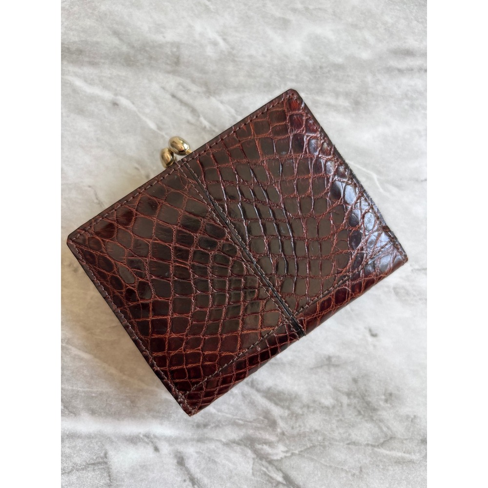 Vintage Real Crocodile Trifold Wallet Womens Small Brown Excellent Made in Italy - Picture 2 of 11